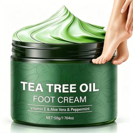 Tea Tree Oil Foot Cream for Dry Cracked Skin, Intensive Moisturizing & Fast Repair, Anti-Chapping Nourishing Foot Care for Feet Hands Elbows, 1.764 Oz