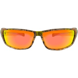 Hornz Brown Forest Camouflage Polarized Sunglasses for Men - WhiteTail - Free Matching Microfiber Pouch - Brown Camo Frame - Fire Orange Lens