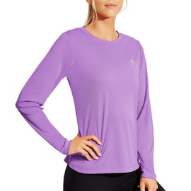 Women's Moisture Wicking Running T-Shirts Long Sleeve Athletic Workout Gym Tops Performance Tee Dry Fit Purple X-Small