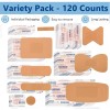 Unbranded Assorted Adhesive Bandages 120 Count Variety Pack 4-Sided Seal
