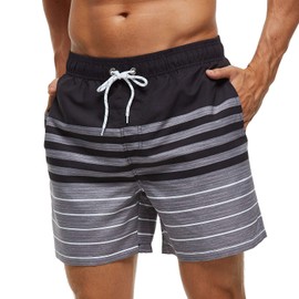 pjsonesie Fashion Short Mens Swim Trunks Boardshorts Quick Dry Swimwear with Mesh Lining/Pockets (US L (Fits Waist 34.5" - 36",Tag XXL), K-Black Stripes)