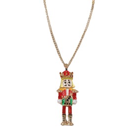 Joiigaem Christmas Nutcracker Pendant Necklace for Women Cute Nutcracker Soldier Beaded Crystal Holiday Jewelry Long Necklace Christmas Gift (Red Pendant)