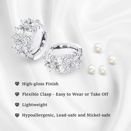 14K Silver Earrings Cubic Zirconia Earrings Ear Cuff Earrings Women Chunky Silver Earrings Statement Earrings Jewelry For Women (With Gift Box) (Chunky Silver Earrings)