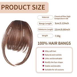 Clip in Bangs Wispy Bangs Brown Fringe with Temples Real Human Hair Extensions for Women, Fake Bangs Natural Look, Daily Wear Hairpiece