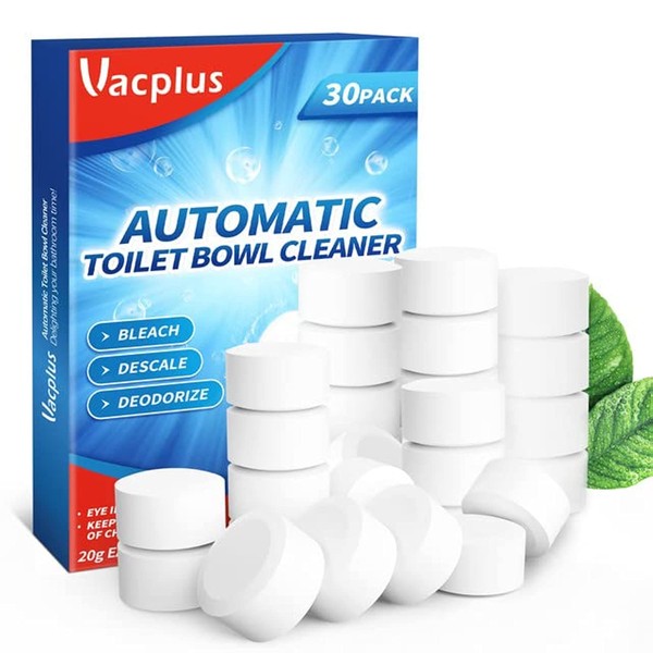 Vacplus Toilet Bowl Cleaners - 30 PACK, Automatic Toilet Bowl Cleaner Tablets for Deodorizing & Descaling, Long-Lasting Bleach Tablets for Toilet Tank Against Tough Stains
