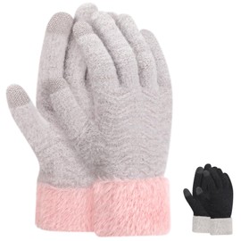 TAGVO Winter Gloves Touchscreen Gloves Knitted Finger Gloves Warm and Windproof Winter Full Finger Gloves for Men and Women Skiing Cycling and SMS, 2 Pairs, Black+grey