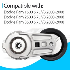 Drive Belt Tensioner Pulley Assembly Kit Compatible with Dodge Ram 1500/2500/3500 5.7L V8 2003-2008 Replace 38382 53032130AA 53032130AC 38058 7PK2570, Drive Belt Tensioner Component Kit