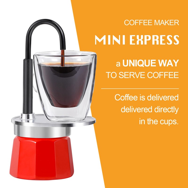 MVPLUE-Mini Express Swiss Single Tube Moka Pot Aluminum Red，Moka Set