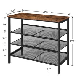 HOOBRO Shoe Rack for Entryway, 4-Tier Shoe Organizer with Adjustable Mesh Shelves, 12-16 Pairs of Shoes, Spacious Floor Mount, Metal, Industrial, Shoe Shelf for Closet, Rustic Brown BF42XJ01