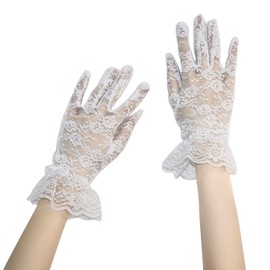 CHEERYMAGIC Lace Gloves Women Short Gloves Elegant Courtesy Floral Gloves for Ladies Wedding Dinner Party 1980s Party Costume Favors A9-HBLSST (White)