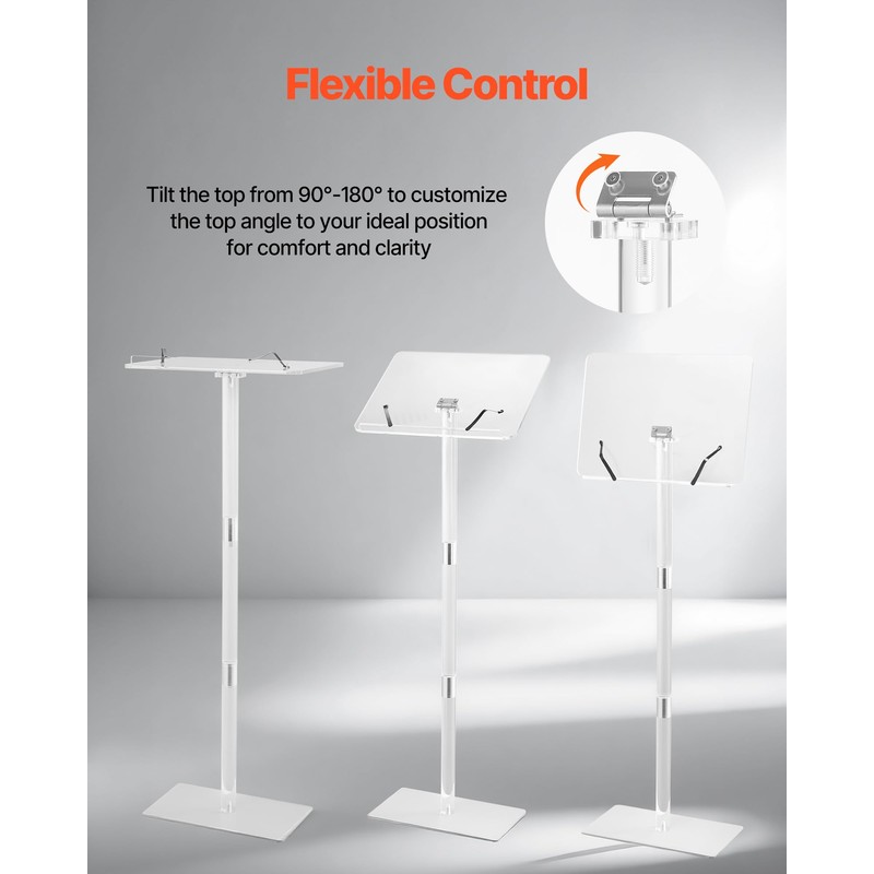 VEVOR Acrylic Podium, 47" Clear Acrylic Podium Stand with Wide