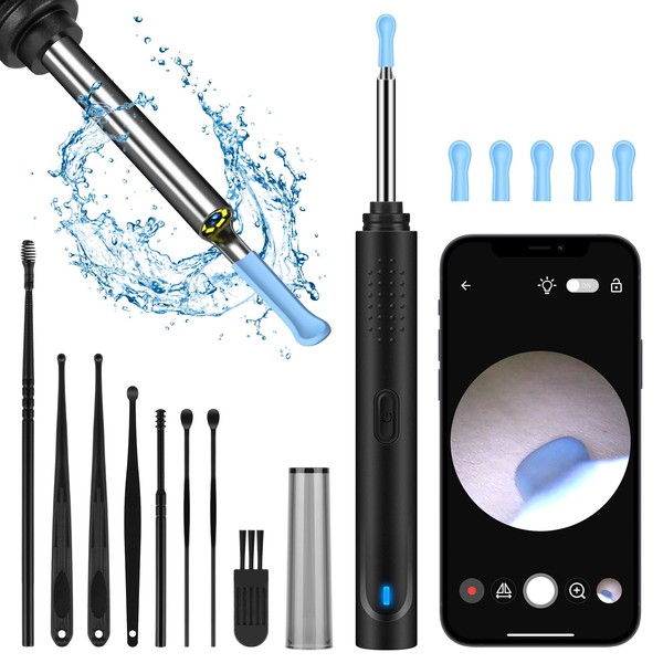 Blumway Ear Wax Remover Otoscope, 1080P HD WiFi Ear Remover with 6 LEDs for Adults, Children and Pets, Ear Otoscope Kit with 8 Pieces Manual Ear Set for Various Smart Devices