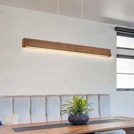 EDISLIVE Wood Linear LED Pendant Light Dimmable LED Chandelier 41.3 in Adjustable Linear Hanging Light Fixture 3000K 20W Island Light for Dinning Room Kitchen