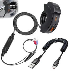 BORDEAG USB C Socket 12 V Motorcycle Charger, USB Socket Motorcycle, 48 W QC3.0 USB-A and PD Type-C, Moto Phone Charger, Waterproof Dual Charging Socket for DC 12 V/24 V Moto/Boat/Beach Bikes