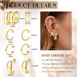 BESTEEL Chunky Gold Hoop Earrings for Women Trendy Small 14k Gold Plated Huggie Earring Set Thick Dainty Gold Hoops Silver Jewelry Hypoallergenic Earrings Stacks for Sensitive Ears