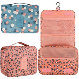2Pcs Toiletry Bags, Waterproof Hanging Cosmetic Bag Portable Travel Makeup Pouch Multi-Function Handle Travel Bathroom Bag Stocking Stuffers for Women and Girls Gifts