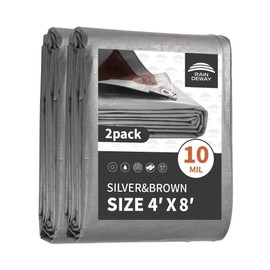 RAINDEWAY Tarps Heavy Duty Waterproof 4x8 Feet (2 Pack), 10Mil Multipurpose Small Tarp Cover with Metal Grommets and Reinforced Edges, Silver/Brown Tarp