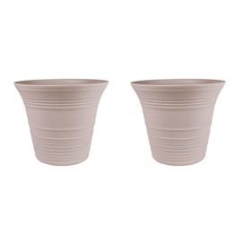 The HC Companies 16 Inch Sedona Round Self Watering Planter - Decorative Lightweight Plastic Plant Pot for Indoor Outdoor Plants Flowers Herbs, Cottage Stone (2 Pack)
