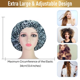 Fishent Shower Cap, Large Shower Caps for Women Reusable Double Layer Waterproof, Adjustable Extra Large Shower Cap for Long Hair and Braids (Blue Leopard)