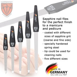 3 Swords Germany - Brand Quality Sapphire Metal Nail File Set (5 pcs.) with 3-Way Nail Buffer (1 pc.), Manicure Pedicure Finger & Toe Nail Care - Made in Solingen Germany (671)
