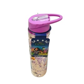 Divas World Encanto Glitter Filled Water Bottle with Straw Reusable 550ML Leak-proof School Travel Sports Girls Boys Child Gift