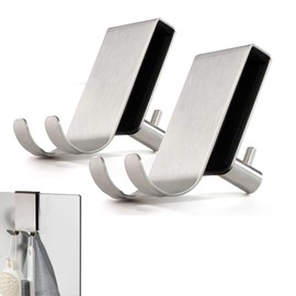 Eruceky Pack of 2 Double-Sided Shower Hooks for Glass Wall, 2-in-1 Towel Hook, No Drilling Razor Holder, Shower Squeegee