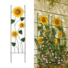 Glitzhome 48''H Garden Trellis for Climbing Plants, Sunflower Decorative Garden Yard Stakes for Spring, Metal Plant Support Trellis Outdoor Indoor for Patio Garden Backyard