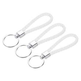 YOKIVE 3 Pcs Braided Leather Keychains, Home PU Keys Ring Woven Decorating Lanyard Straps for Bags Wallets (White)