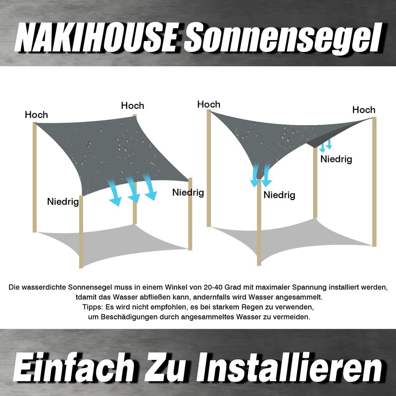 NAKIHOUSE Sun Sail, Waterproof, 2 x 4 m, Rectangular, Premium