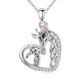VONALA Giraffe Necklace for Women 925 Sterling Silver Giraffe Heart Pendant Necklaces Jewelry Birthday Gifts for Mom