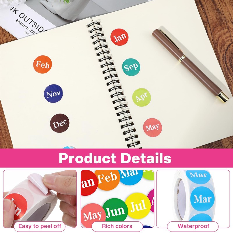 12000 Pcs Labels Round Month Stickers, 24 Rolls 1 Inch