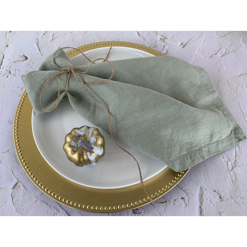 Linen Napkins –100% French Flax – Hemstitch Stonewashed Pure Linen