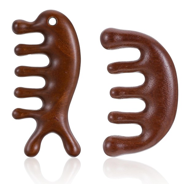 LIQWEI 2 Pcs Wooden Massage Comb, Scalp Massager Wide Tooth