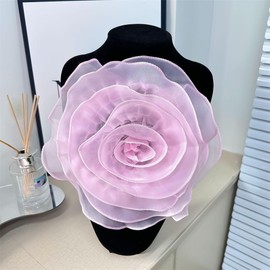 10inch Extra Large Flower Brooch Pin for Women Fashion Dainty Organza Satin Fabric Big Camellia Brooches Lapel Pins Wedding Dance Party Dress Accessories Exaggerated Jewelry Gift (Pink)