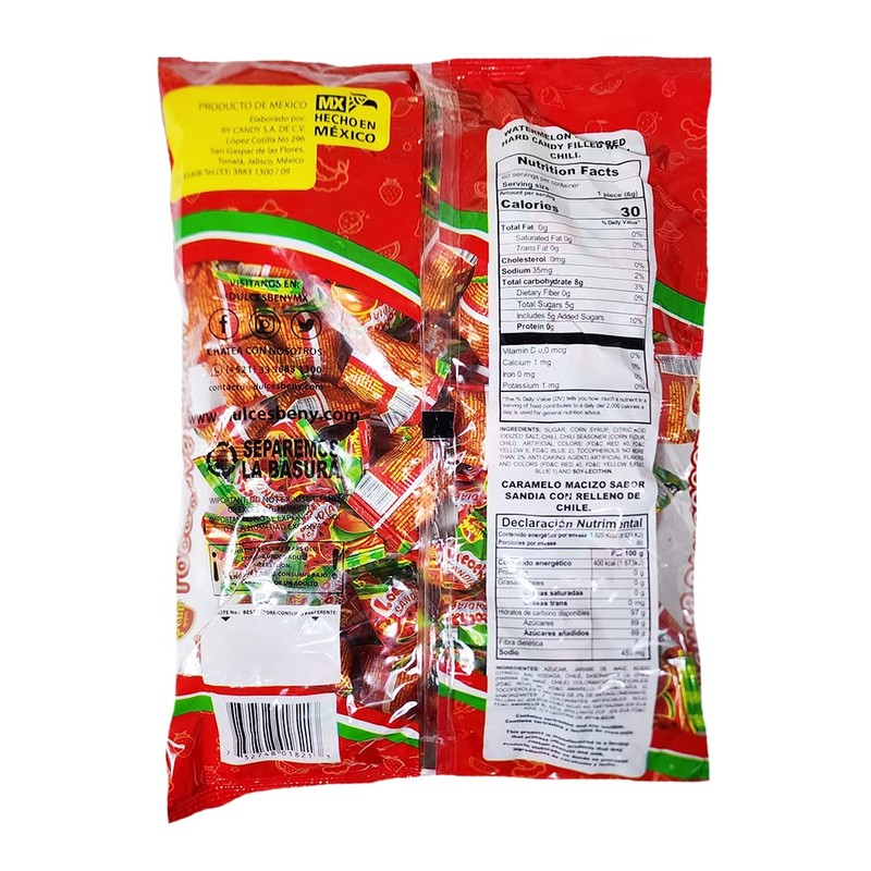 BENY LOCOCHAS WATERMELON (SANDIA) HARD CANDY 1LB .098 OZ 60