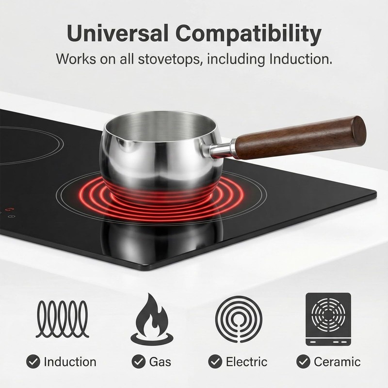 17oz Stainless Steel Sauce Pot with Heat Resistant Wooden Handle,