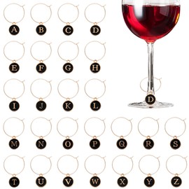 Ymapinc 26 Letters Black Wine Glass Charm Rings, Initial Wine Charms Ring Tags for Stem Glasses, Classy Marker Champagne Party Club Decorations
