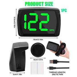 Digital GPS Speedometer Car MPH HUD Heads up Display Car Real-Time Speedometer with LED Large Font Display Suitable for Motorcycle Truck SUV USB Plug Play(With Car Charge Adapter MPH)