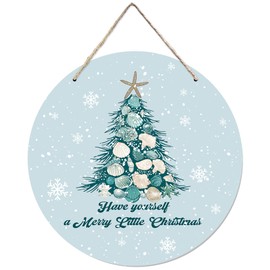 CGBHW Coastal Christmas Tree Wooden Sign, Ocean Coastal Holiday Christmas Xmas Beach Hanging Sign Wall Decor, Have yourself a Merry Little Christmas Tree Shell Beach Home Door Decor 12 x 6 Inch