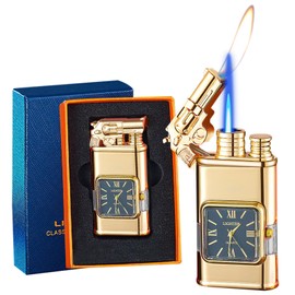 Lighter, Windproof Torch Lighter Jet Flame and Soft Flame, Cool Adjustable Lighter with Visible Fuel Window, Refillable Butane Lighter for Outdoor Indoor Men Women (Without Butane)-Gold G