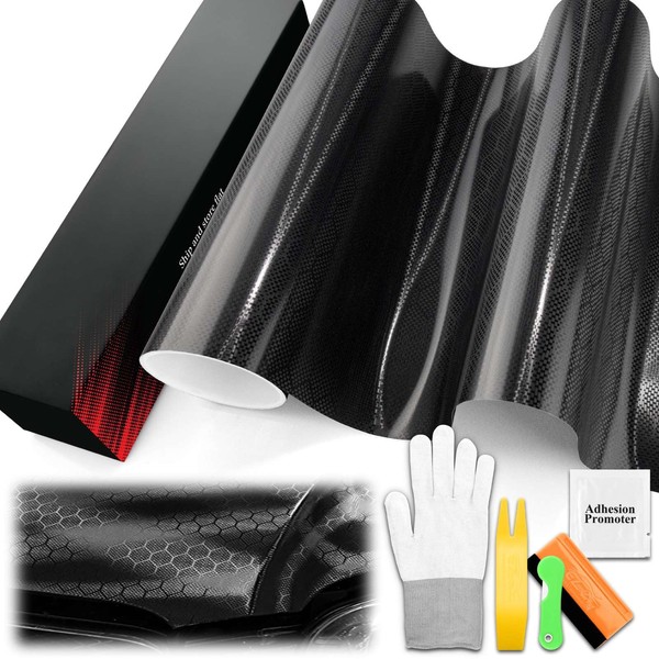 1.6FTx5FT PET Honeycomb Carbon Fiber Satin Black Vinyl Wrap Auto