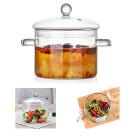 1.6L/57Fl Oz Glass Saucepan with Cover, Stovetop Cooking Pot with Lid and Handle Simmer Pot Clear Soup Pot with Lid, Soup, Milk, Baby Food