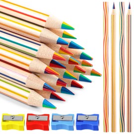CHENGU 48 Pcs Rainbow Colored Pencils Bulk 7 Color in 1 Wooden Rainbow Pencil with 4 Pieces Sharpener for Kids Adults Art Drawing(Straight and Curved Line)