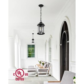 VIANIS Outdoor Pendant Lights for Porch Lantern, Black Exterior Hanging Lights Fixtures with Adjustable Chain, Modern Outside Hanging Lighting with Water Glass for Front Porch, Yard, Gazebo