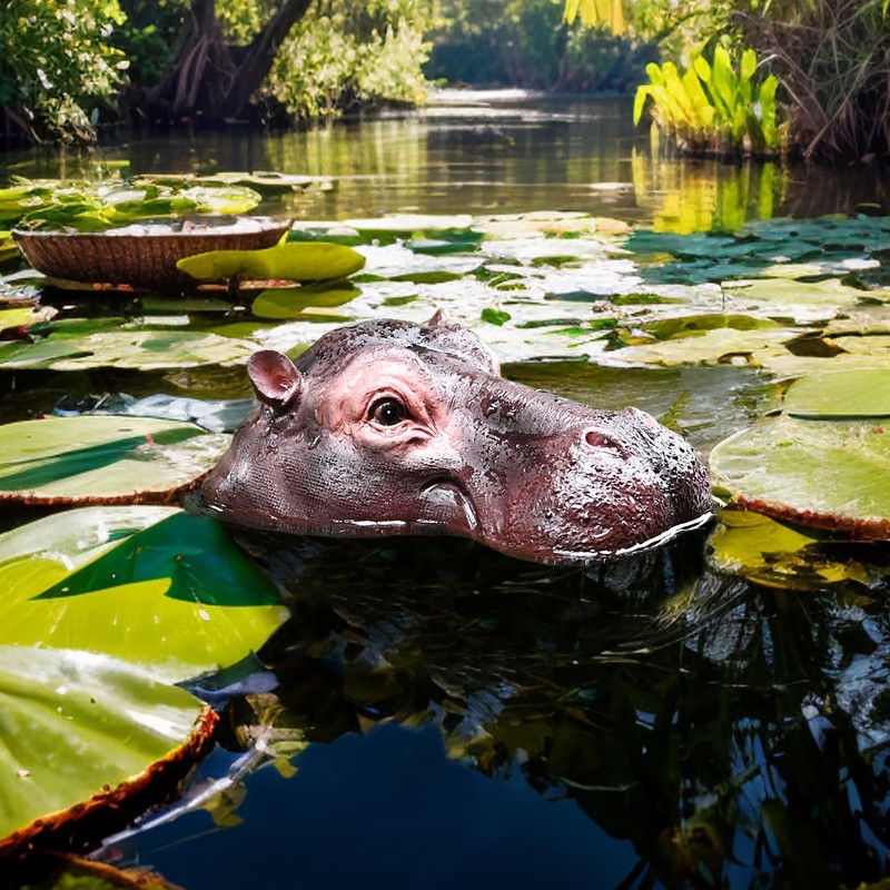 Juliahestia Hippo Head Pool Float Pond Decor Floating Hippopotamus Decoy