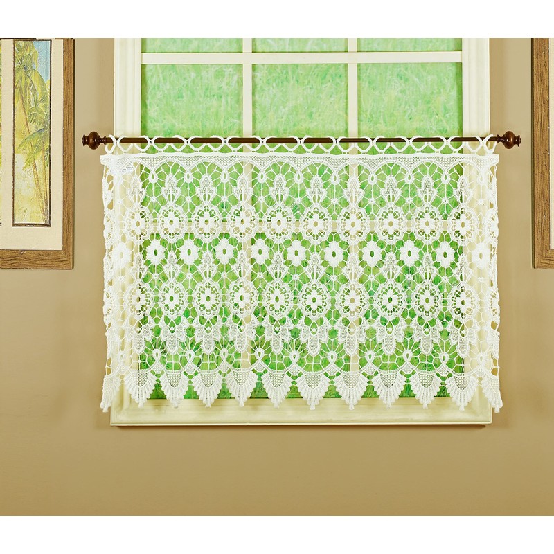 Today's Curtain Medallion Macramé Tier 24",Ecru, 35W x 24L