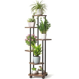 Soporte para Plantas con Ruedas,Estante para Macetas de 6 Niveles,Organizador de Plantas para Interiores y Exteriores, 7 Macetas,para Organizar Varias Plantas en Hogar,Balcón o Jardín