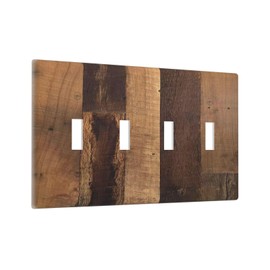 Rustic Brown Wood Vintage Wood Board Light Switch Covers Quad Toggle Electrical Faceplate 4 Gang Wall Plate Decorative Switch Plates For Farmhouse Cabin Decor