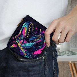 Dngkaoje Cool Dinosaur Wallet for Men Boys Leather Bifold Wallets Men with ID Window Animals Dinosaur Zipper Coin Pouch Casual Shopping Coin Purse for Kids Adult Clutch Handbag