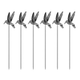 Metal Cocktail Picks Fruits Toothpicks, 6pcs Long-billed Bird Martini Picks Reusable Olive Picks Garnish Skewer for Party Bar Reunion (Antique Silver)